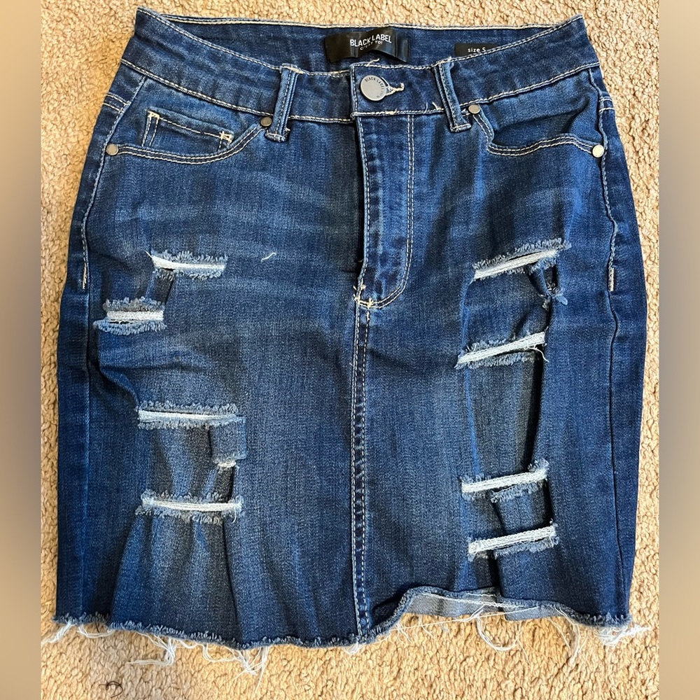 Ripped Blue Jean Black Label Skirt
